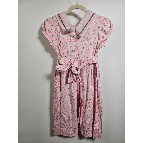 Copper Key Girl's Size 8 VTG Pink Floral Cotton Collared Dress - Picture 6 of 14